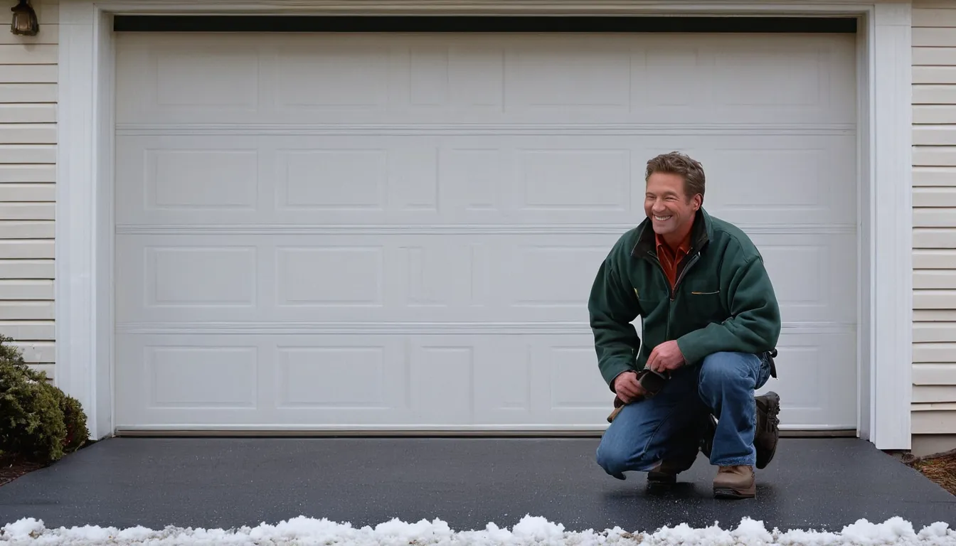Friendly garage door provider checking the track on a residential garage door in the Folsom area